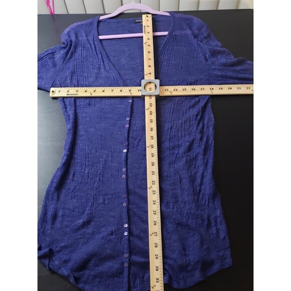 Eileen Fisher Cardigan PL Button Front Deep Purple Semi Sheer Lightweight Casual - Picture 5 of 7